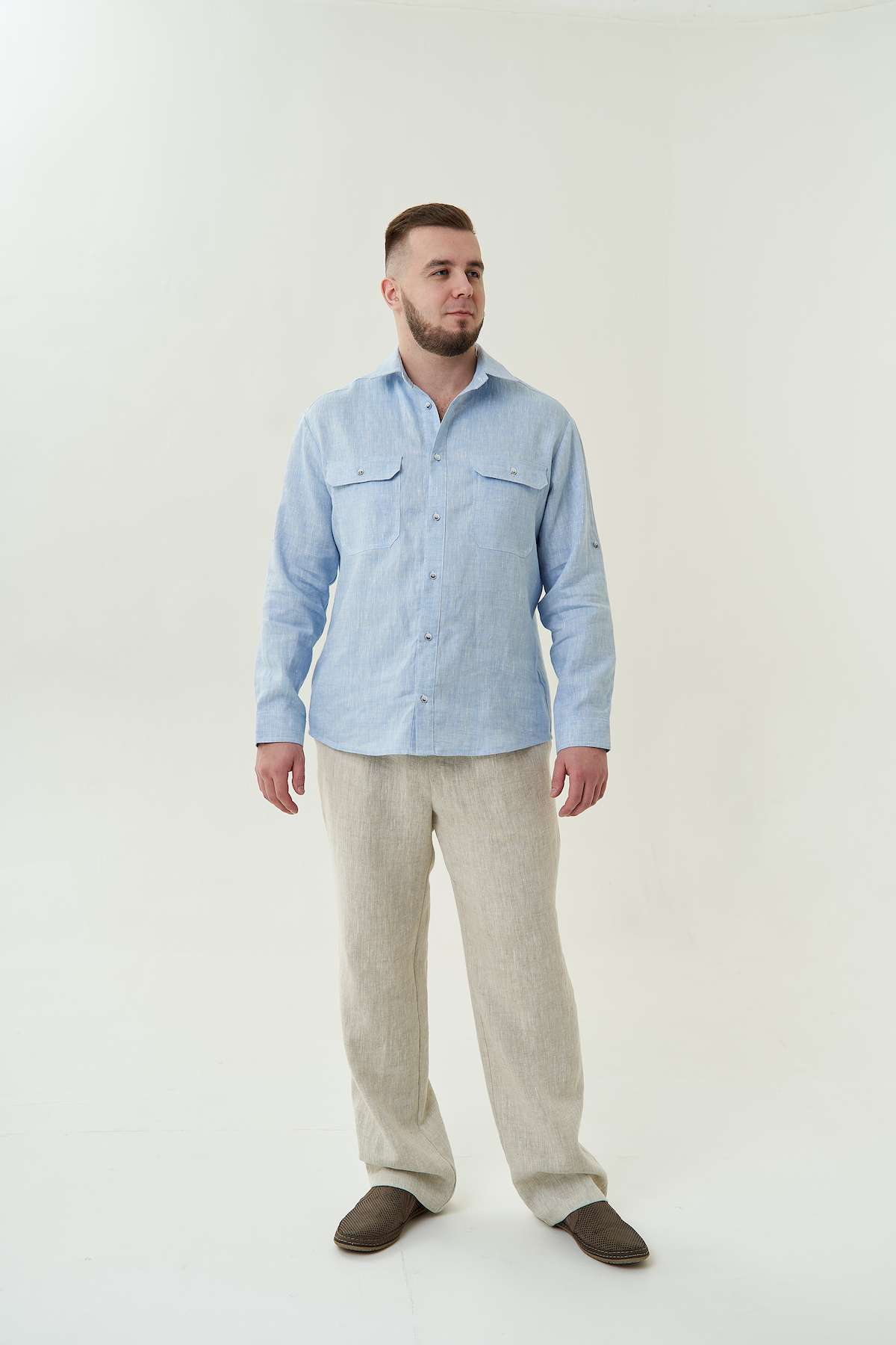 Men's Linen Trousers with Elastic Band
